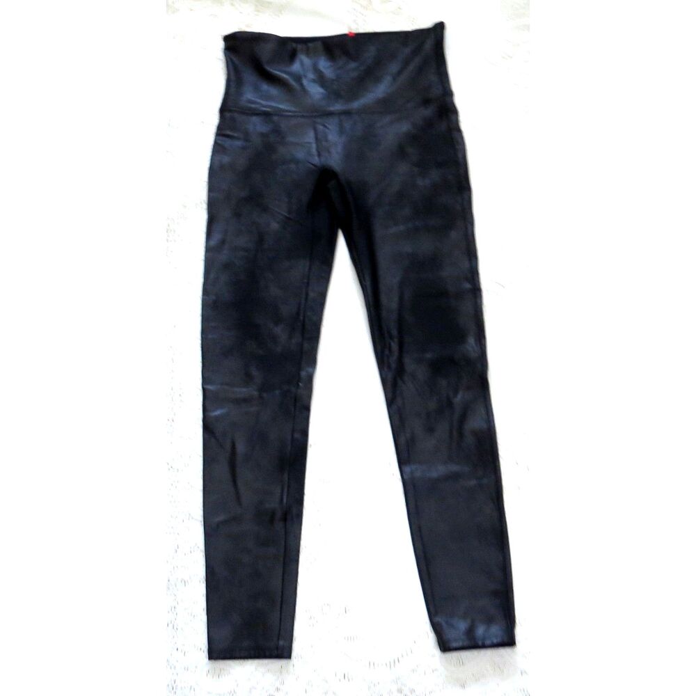 SPANX Faux Leather Shimmer Leggings Slimming Tummy Control XL